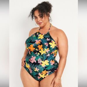NWOT Old Navy Halter Tropic Thunder Floral Black One Piece Swimsuit Sz 4X